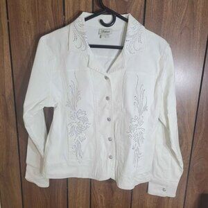 Women Distinct White Embellished Denim Jacket - Size S